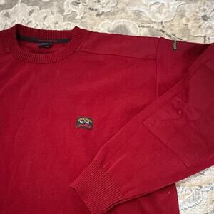Paul & Shark Men’s Wool Acrylic Knit Sweater Red Solid Crewneck Pullover 2XL